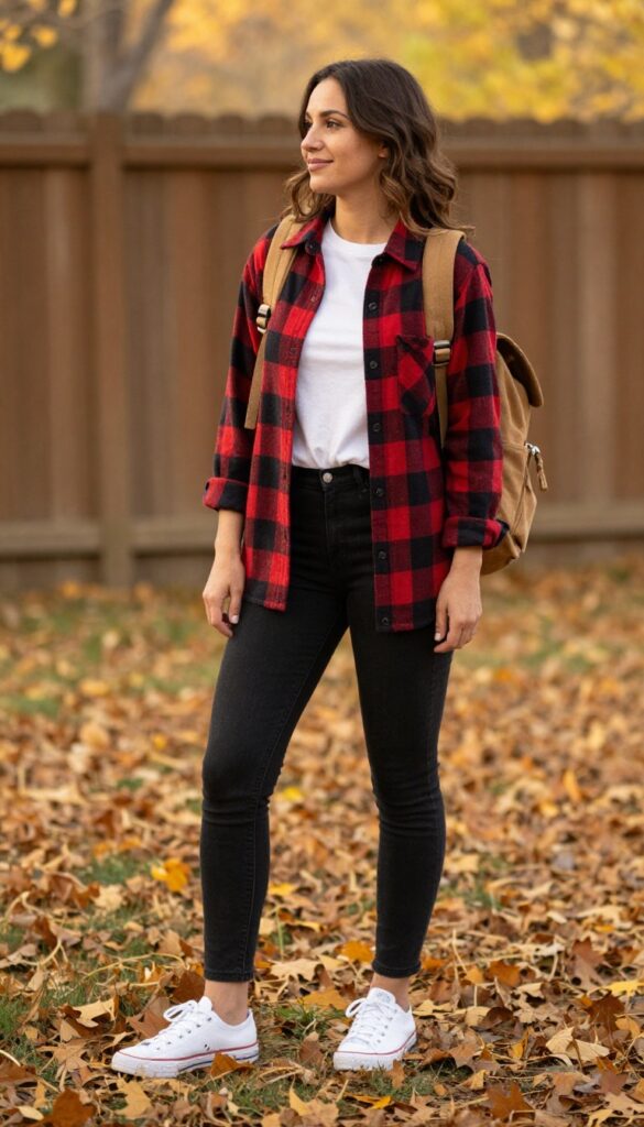 6. Flannel Shirt + White Tee + Black Denim