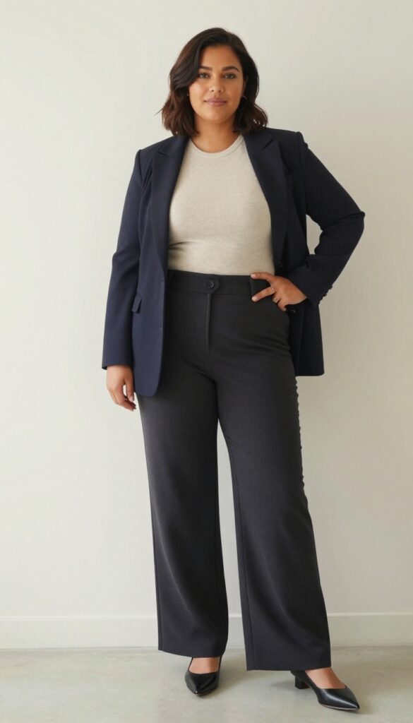 6. Wide-Leg Trousers with a Knit Top and Structured Blazer
