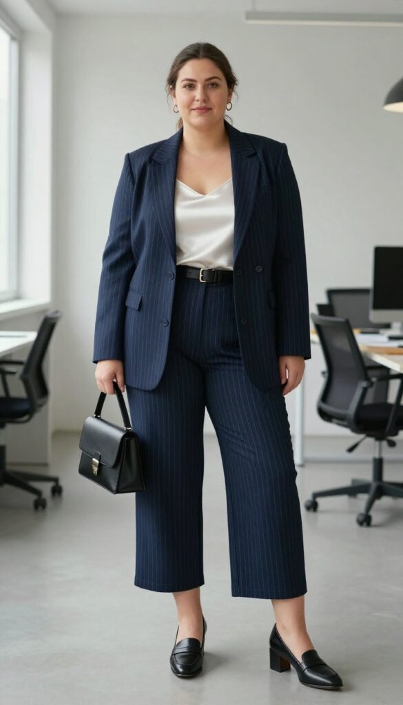12. Pinstripe Blazer + Cropped Wide-Leg Pants + Heeled Loafers