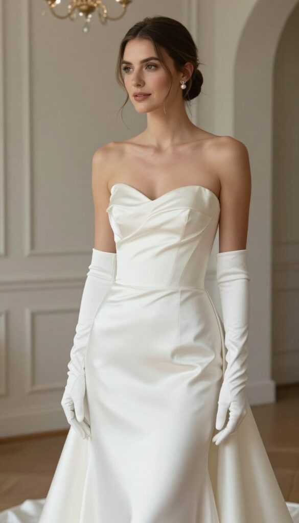 2. Satin A-Line Dress with Opera Gloves