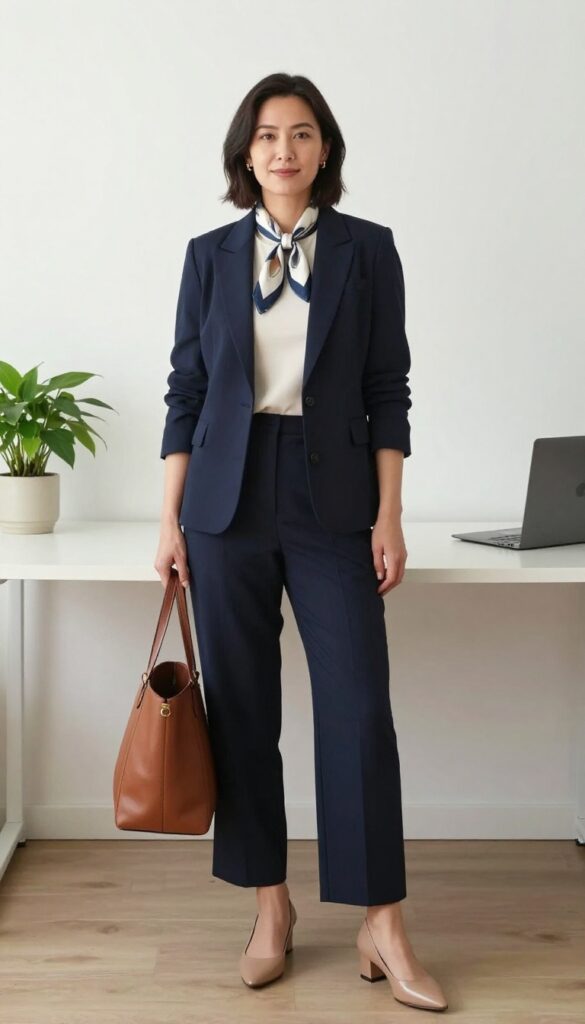 5. Structured Blazer over a Shell Top and Trousers