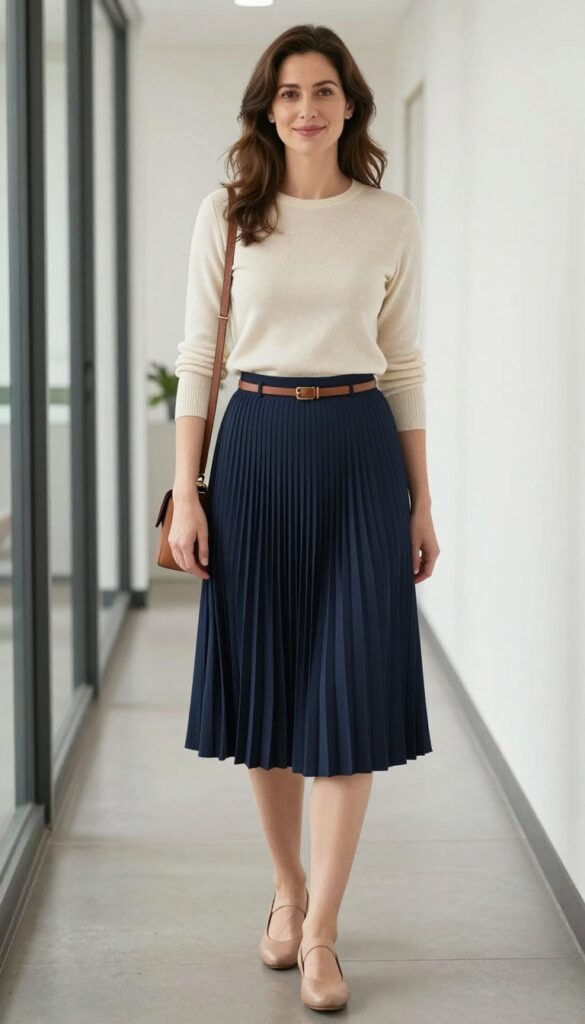 12. Knit Top and Pleated Midi Skirt