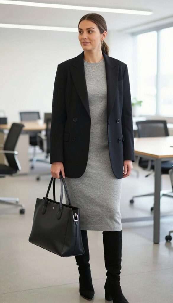 4. The Knit Dress and Blazer Duo