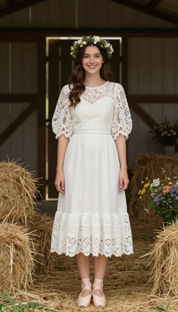 6. English Garden Tea-Length with Puffed Sleeves