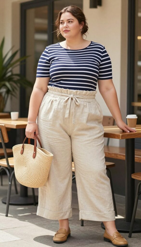 6. Paperbag Waist Pants + Striped Boatneck Top