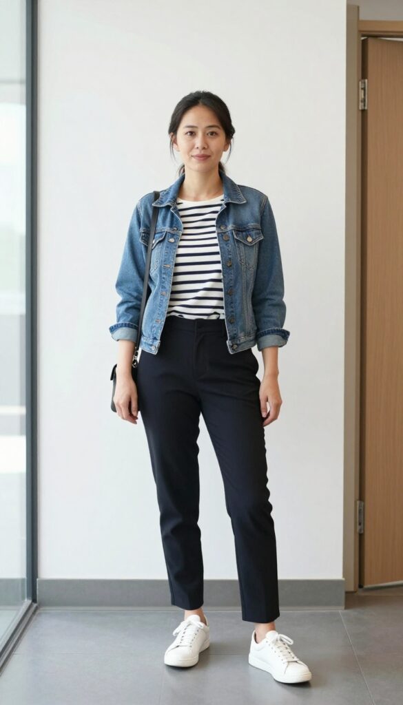 3. Striped Breton Top and White Sneakers