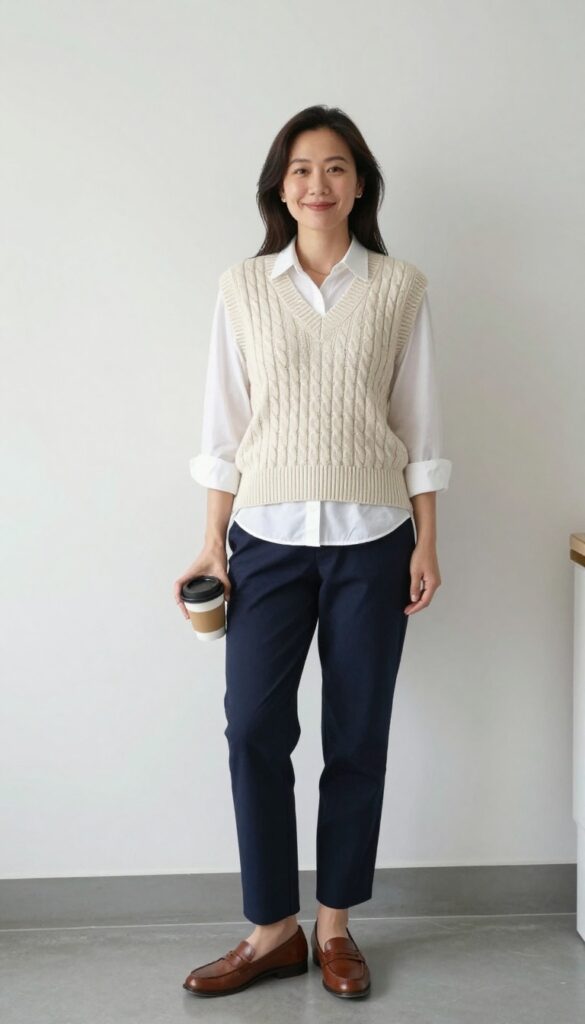 11. Sweater Vest Over a Poplin Shirt