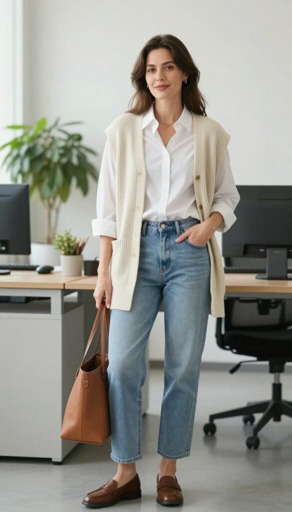 2. A Knit Vest Over a Button-Down