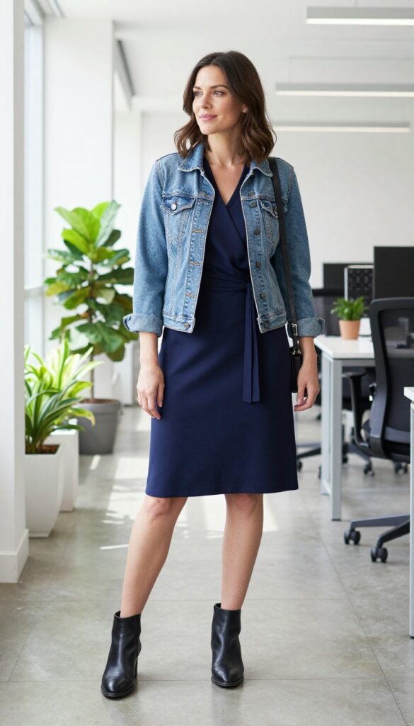 12. The Midi Dress with a Denim Jacket