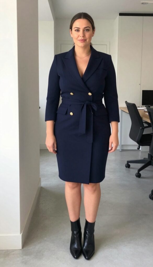 8. Blazer Dress with Ankle Boots