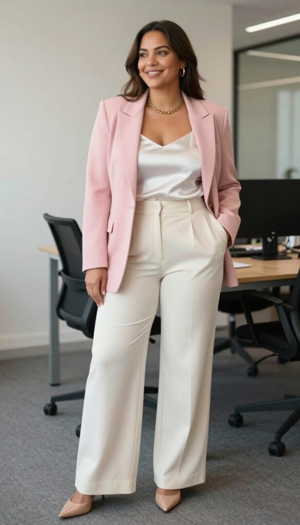 1. Blush Blazer + Wide-Leg Trousers