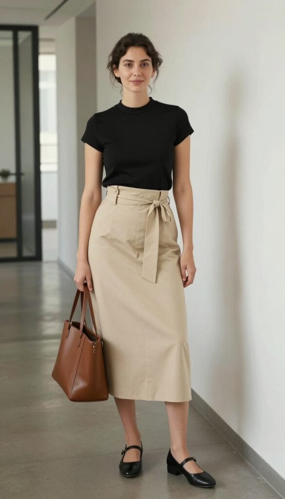 12. Mock-Neck Top + Paperbag Waist Skirt + Mary Janes