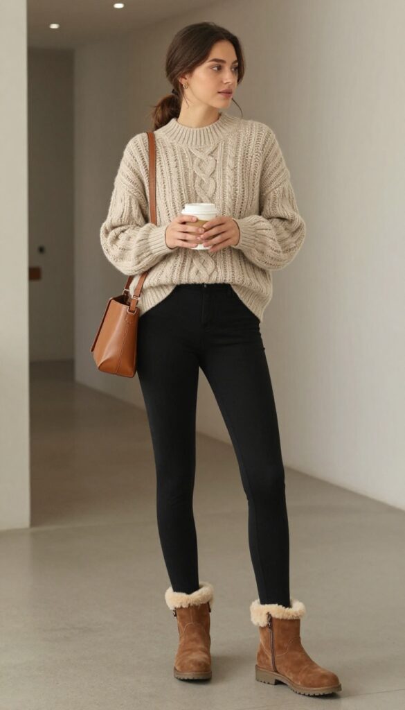 11. Fleece-Lined Leggings with a Long Tunic Sweater