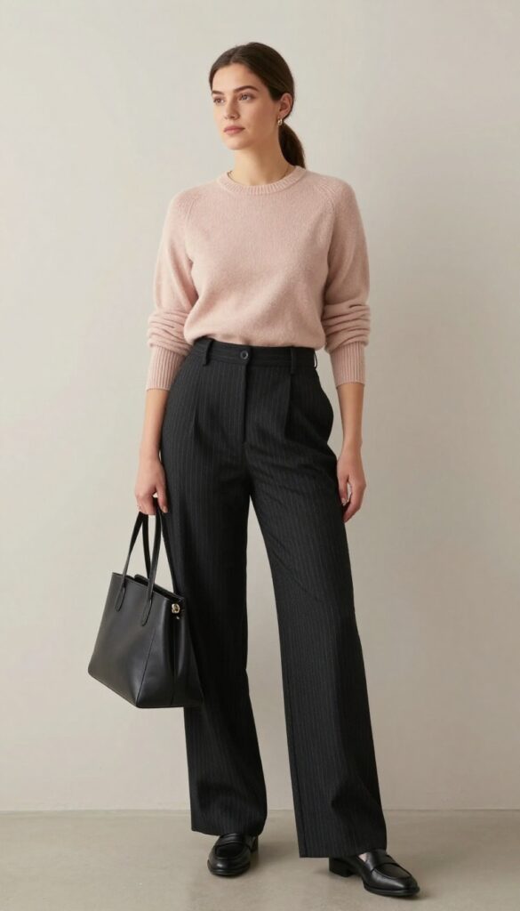 6. Pinstripe Trousers + Cashmere Sweater