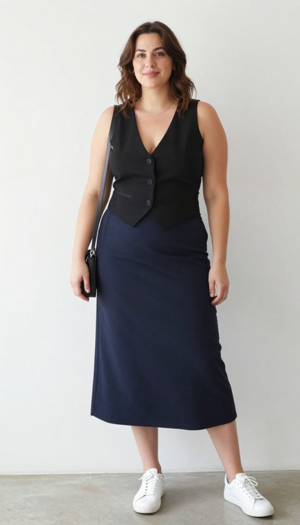 7. Vest as a Top: Worn Alone with a Skirt