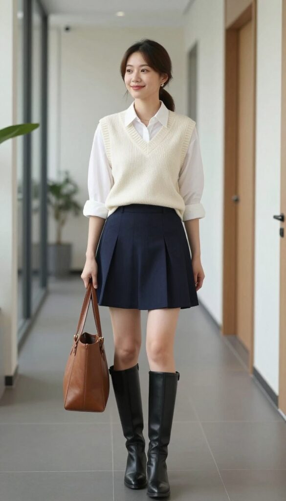 6. Sweater Vest with Pleated Midi Skirt