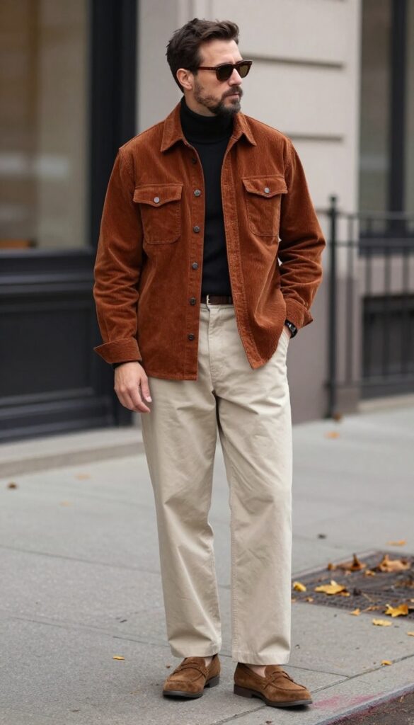 8. Corduroy Shirt Jacket with Turtleneck