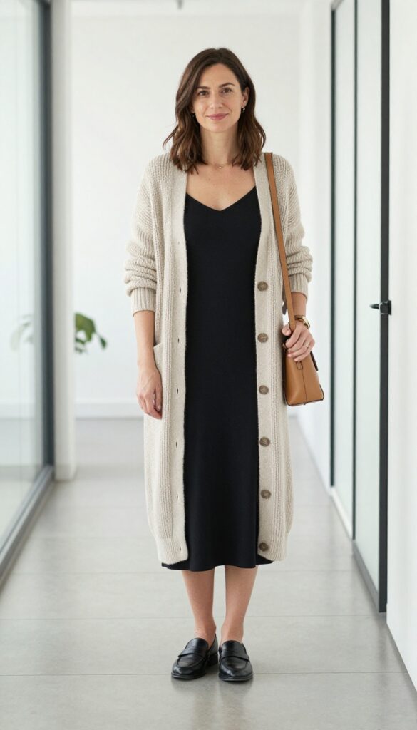 7. Chunky Cardigan Over a Slip Dress