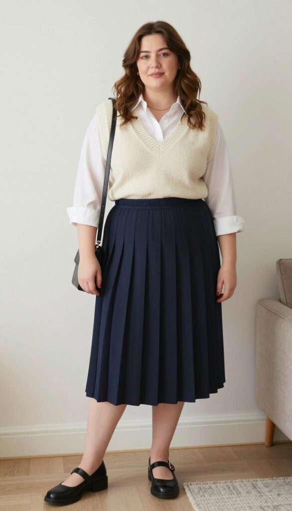 7. Sweater Vest + Pleated Skirt + Mary Janes