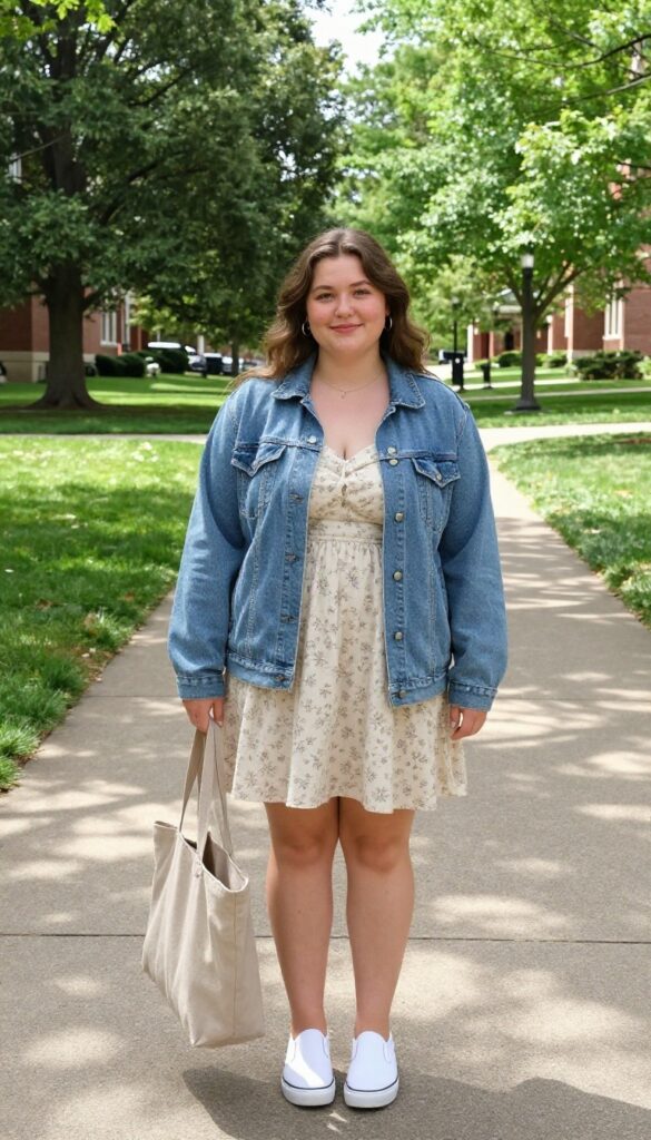2. Denim Jacket and Flowy Midi Dress