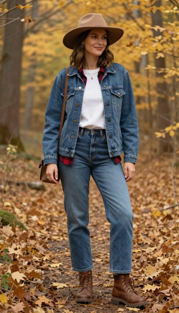 13. Layered Flannel and Denim Jacket