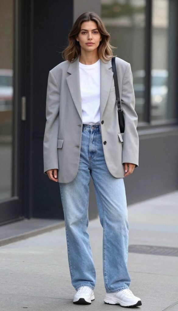 1. Oversized Blazer + Baggy Jeans + Chunky Sneakers