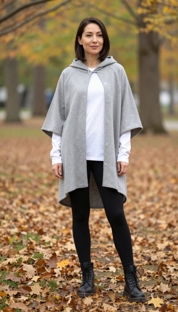 9. Hooded Cape with Leggings and Combat Boots