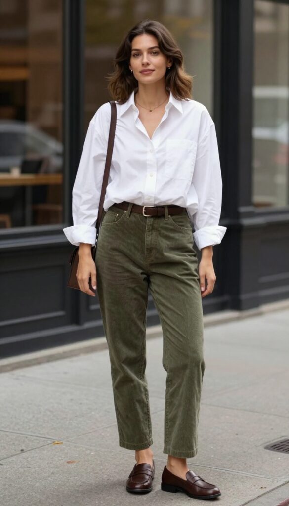 10. Button-Down Shirt + Corduroy Pants + Loafers