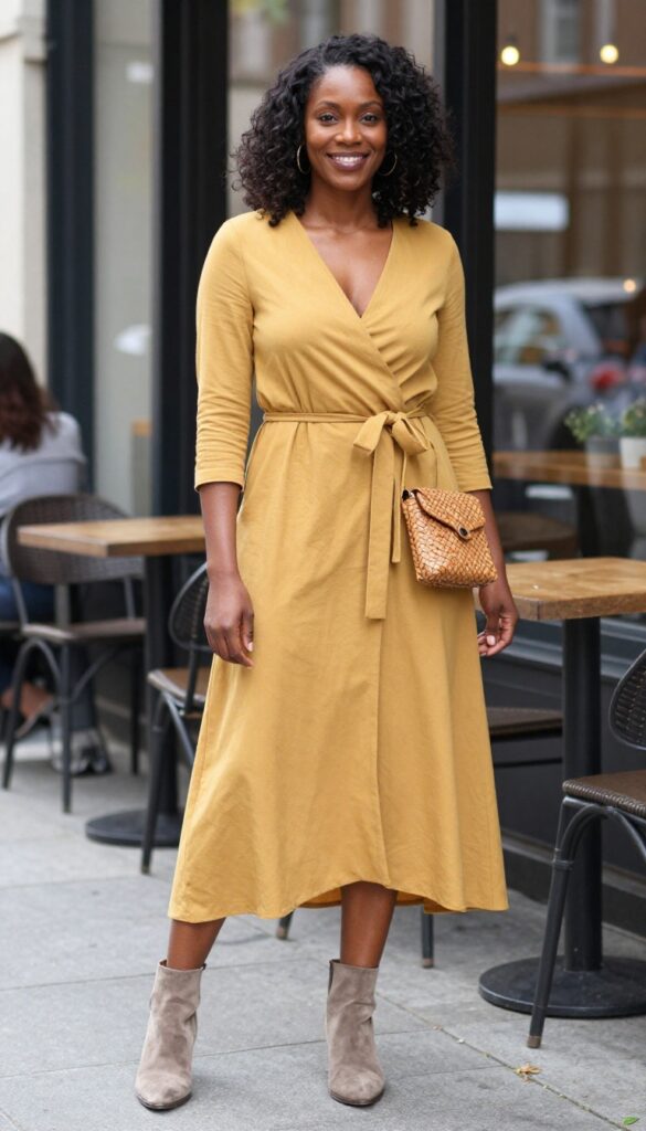 8. The Wrap Dress with Ankle Boots