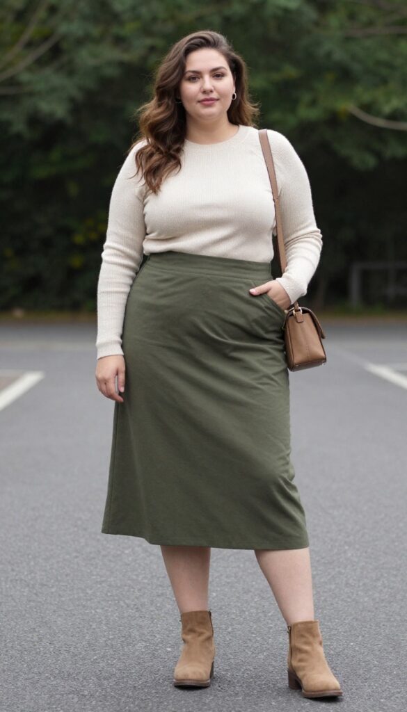 2. Flowy Midi Skirt with a Fitted Knit Top