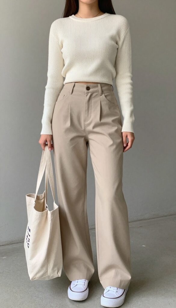 4. Wide-Leg Trousers with a Cropped Sweater