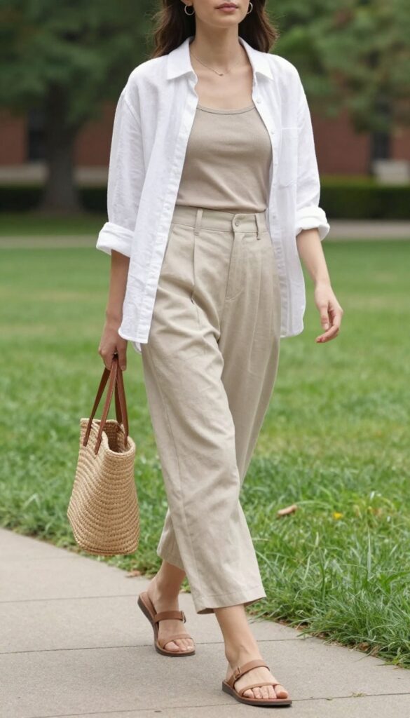11. Linen Button-Down with Cropped Pants