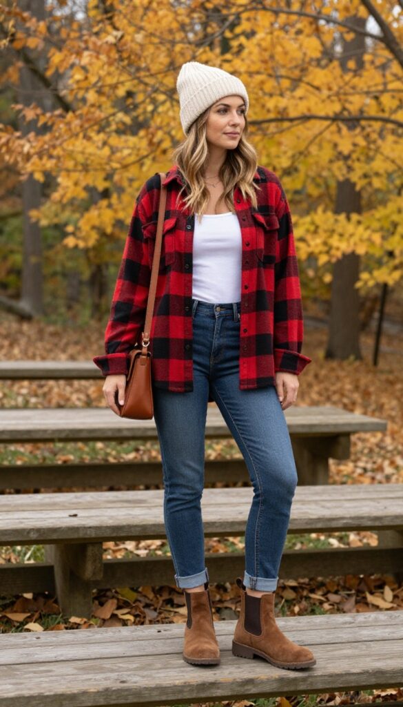 4. Layered Flannel & Jeans