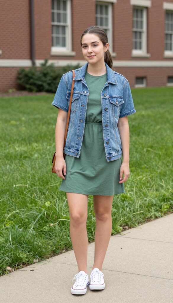3. Simple Midi Dress with a Denim Jacket
