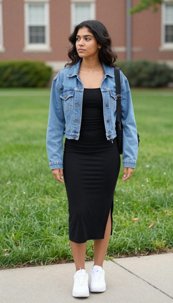 5. Simple Slip Dress with a Denim Jacket