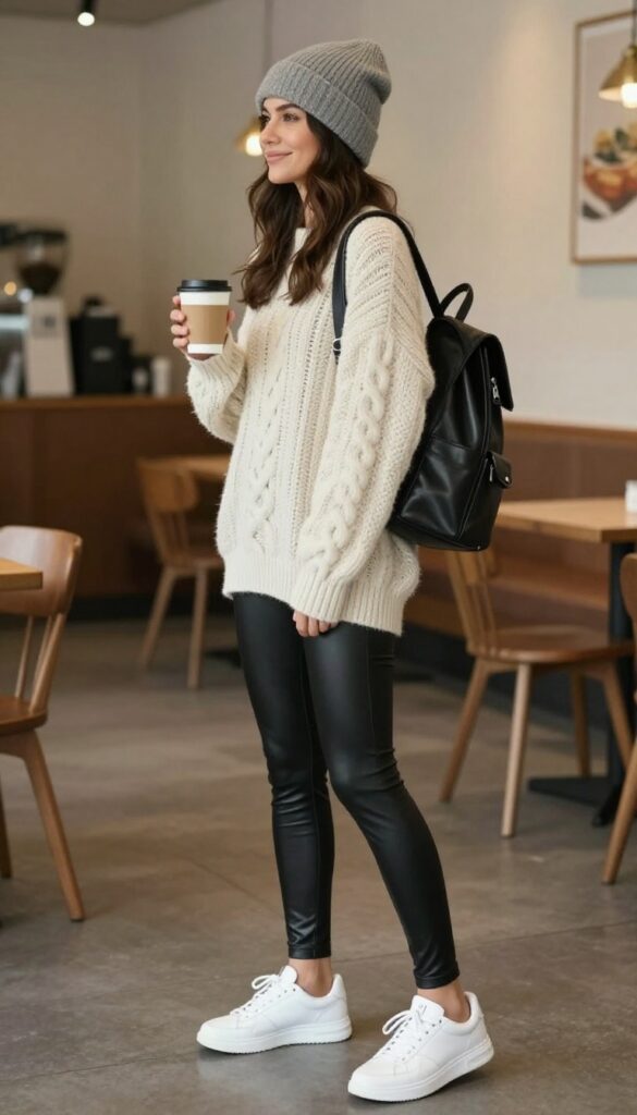 8. Leather Leggings + Oversized Sweater