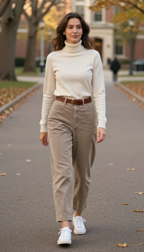 10. Turtleneck with Corduroy Pants and a Belt Bag
