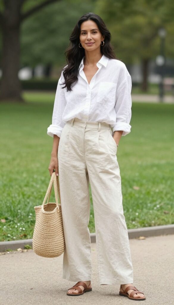 6. Relaxed Button-Down Shirt with Linen Pants