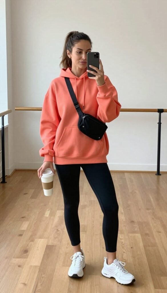 6. The Sporty Spice: Bike Shorts + Oversized Hoodie + Chunky Sneakers