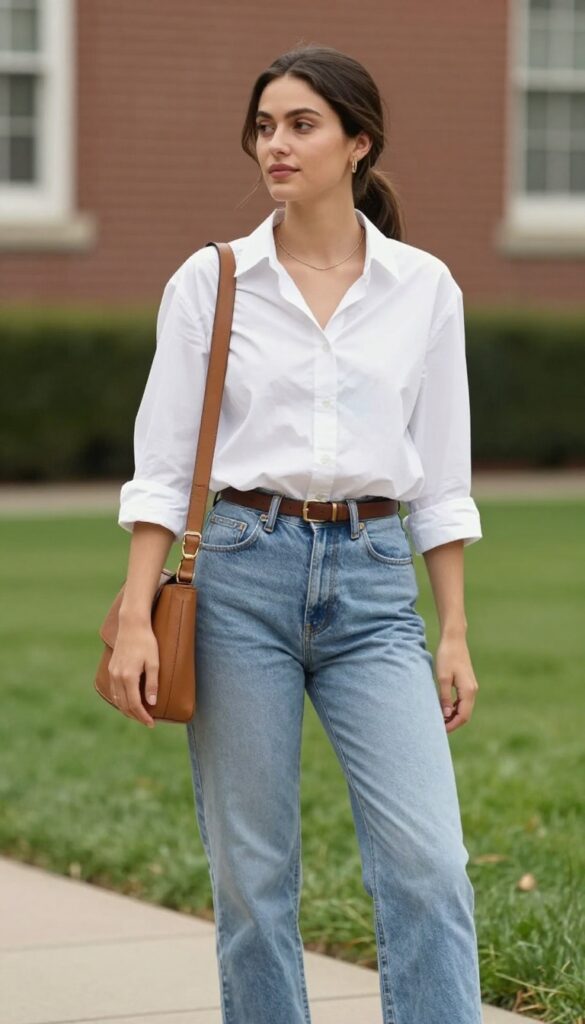 2. Button-Down Shirt with Straight-Leg Jeans