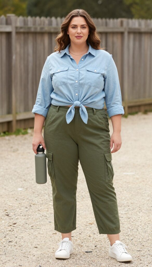 6. Chambray Shirt + Cargo Pants + Sneakers