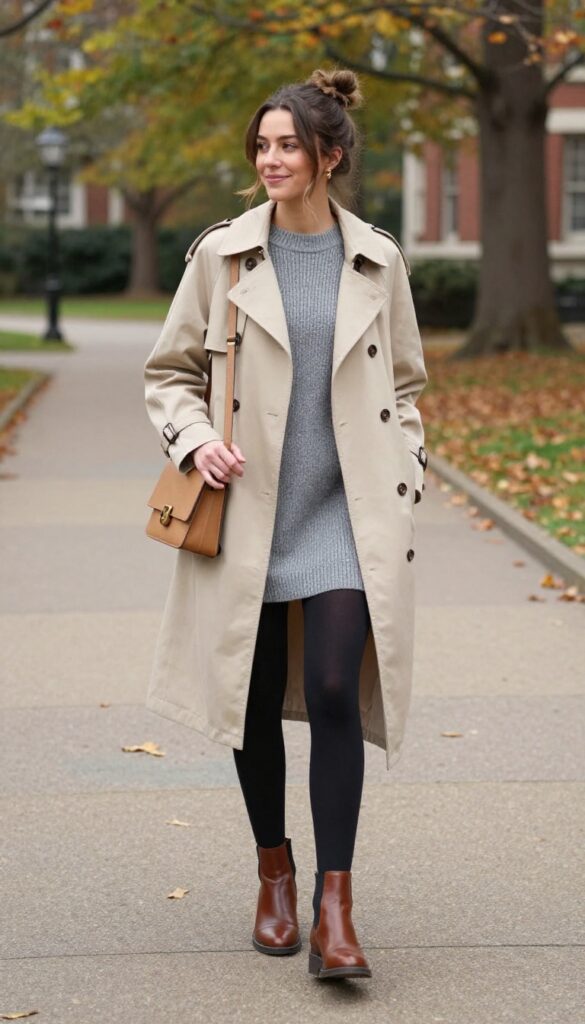 13. Trench Coat Over a Sweater Dress