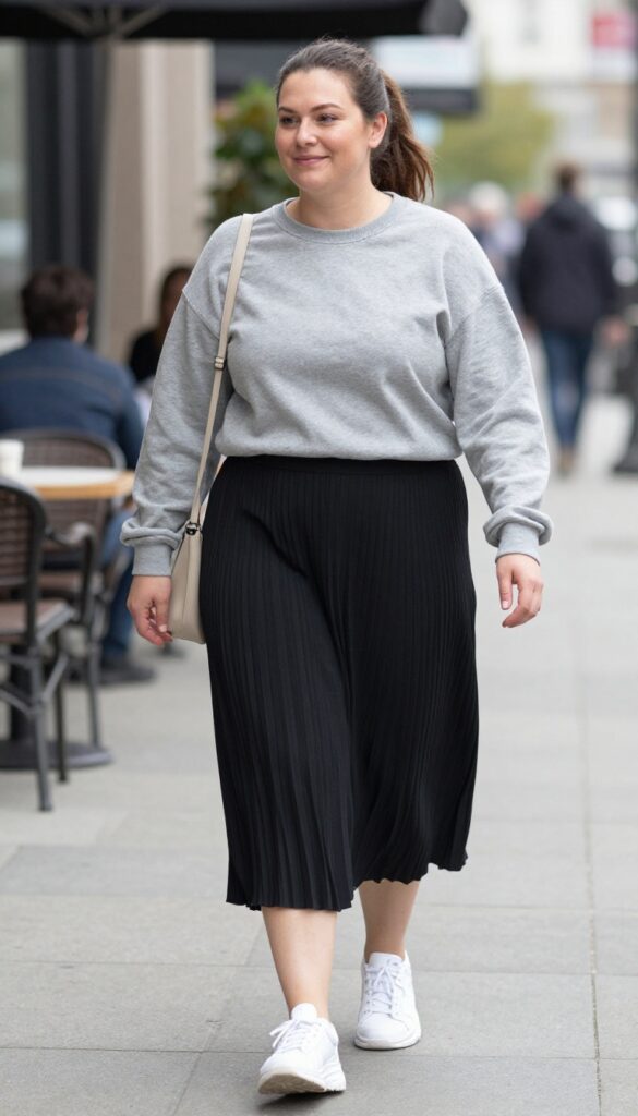 15. Sweatshirt and Pleated Midi Skirt