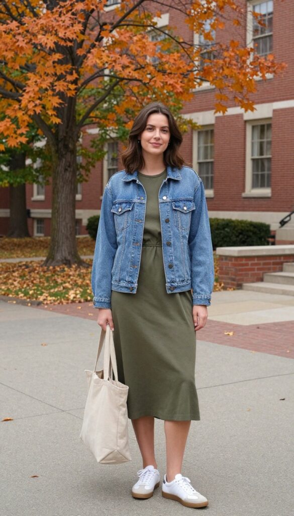 5. Midi Dress with a Denim Jacket