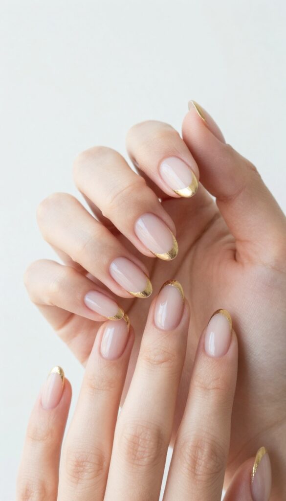 Gilded berry tip nails with sheer jelly berry base and metallic gold foil tips
