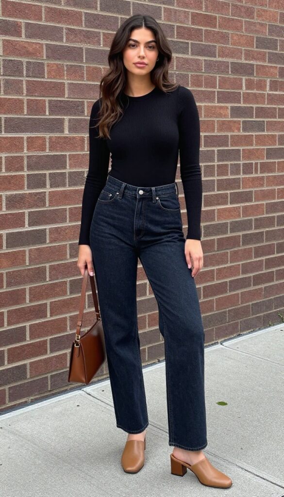 8. Bodysuit + Straight-Leg Jeans + Mules