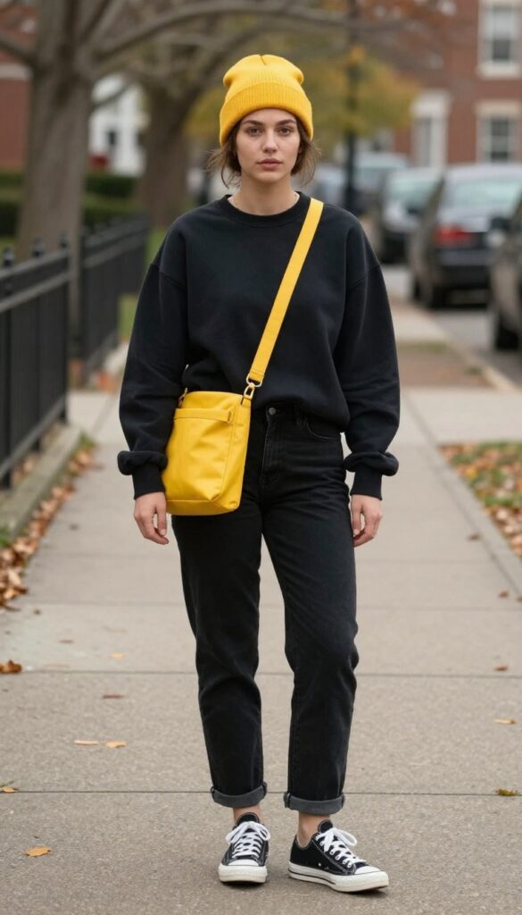 13. All-Black Everything with a Pop of Color