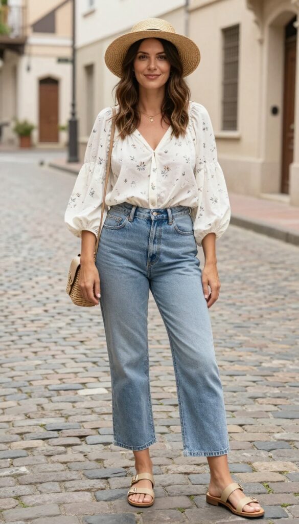 4. Denim Shorts with a Flowy Blouse