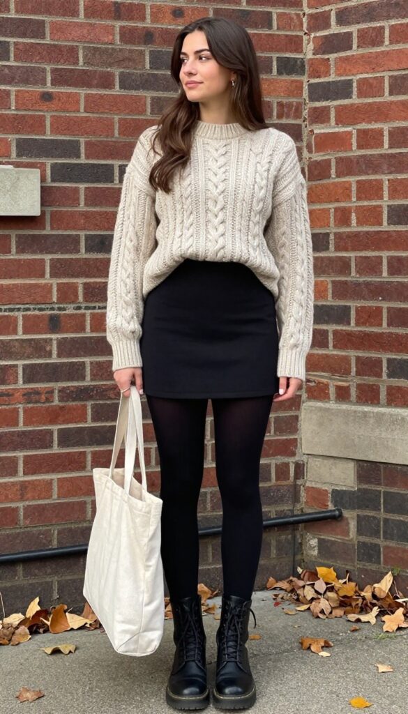 11. Cable-Knit Sweater and Mini Skirt