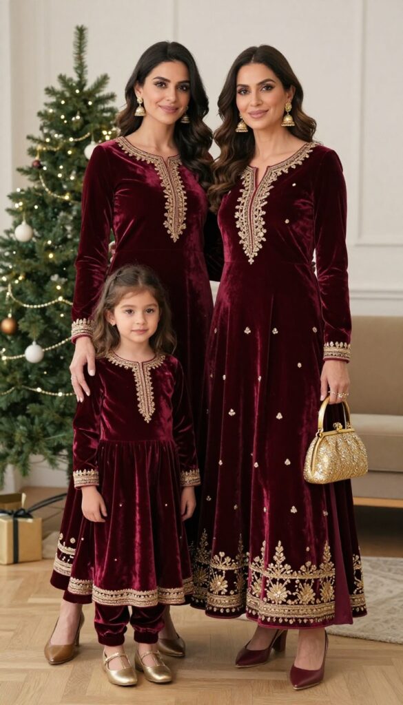 1. Velvet Lehengas in Deep Burgundy and Gold